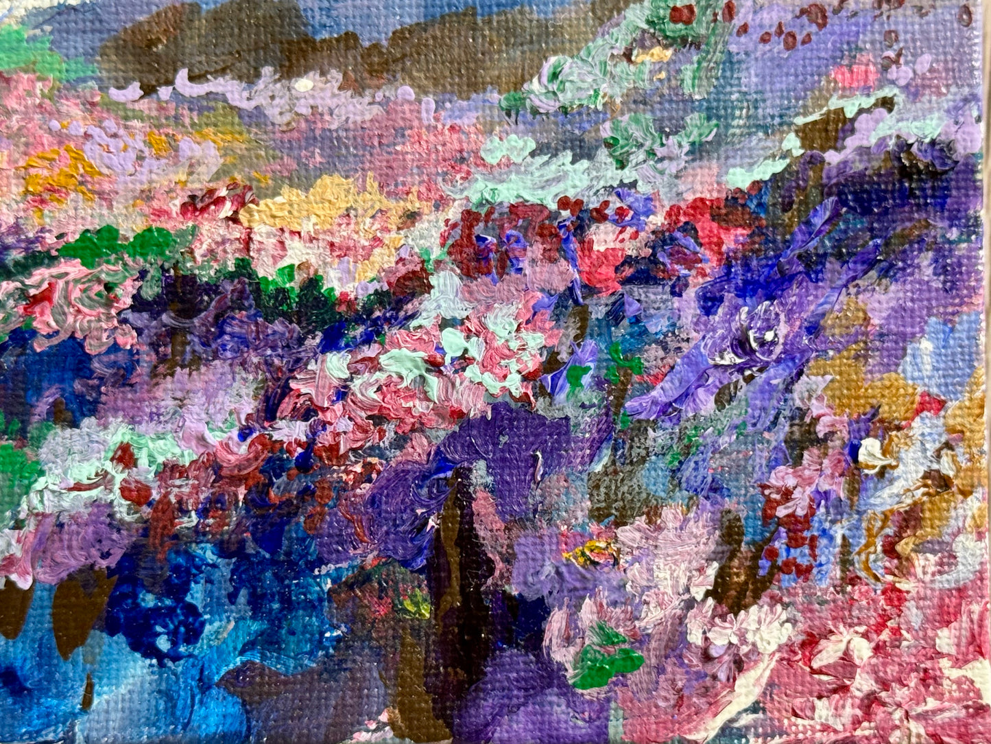 Meadow Acrylic Painting 6x6, Original Art Landscape, Sunset Field Nature Artwork