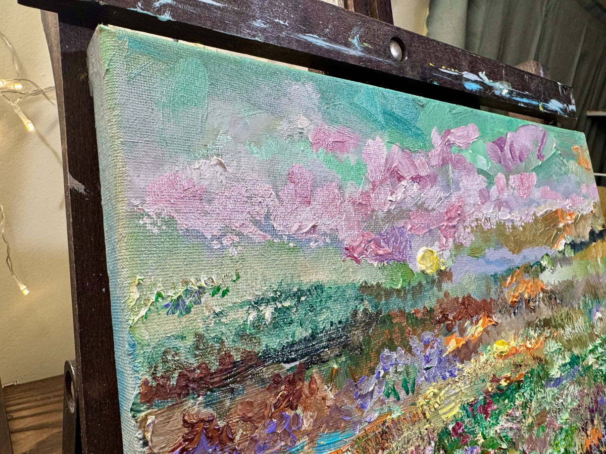 Wildflower Field Landscape Oil Painting 11x14", Original Art Meadow Art, Textured Nature Artwork