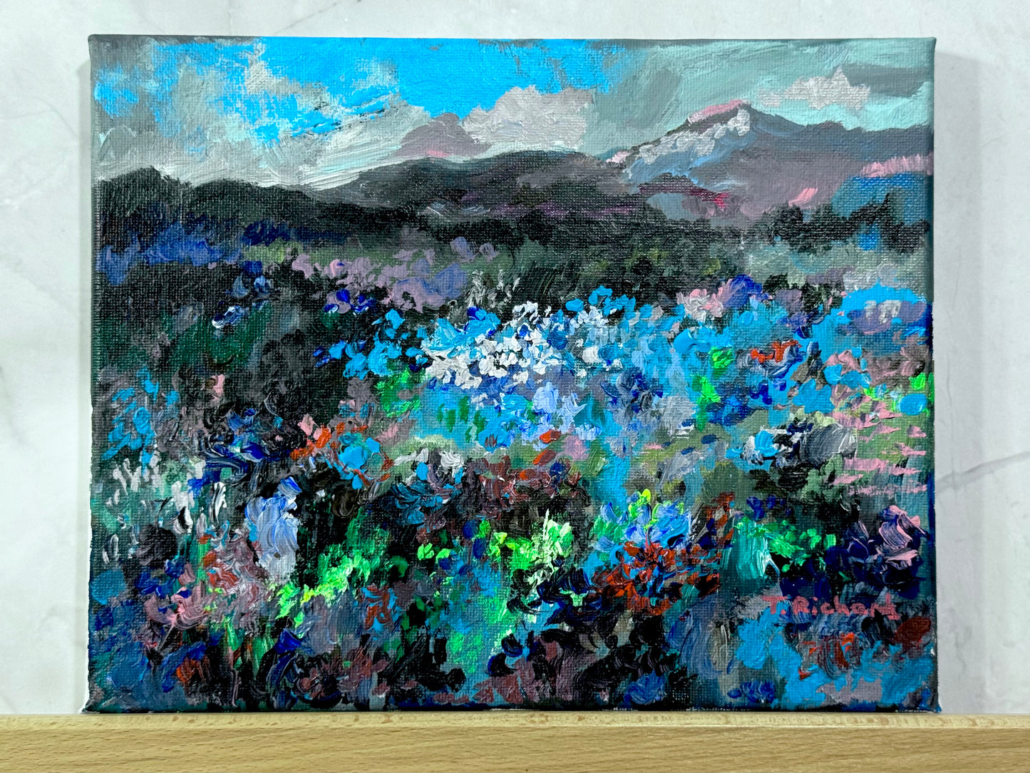 Blue Hour Acrylic Painting 8x10", Original Art Wildflower Night Field Landscape