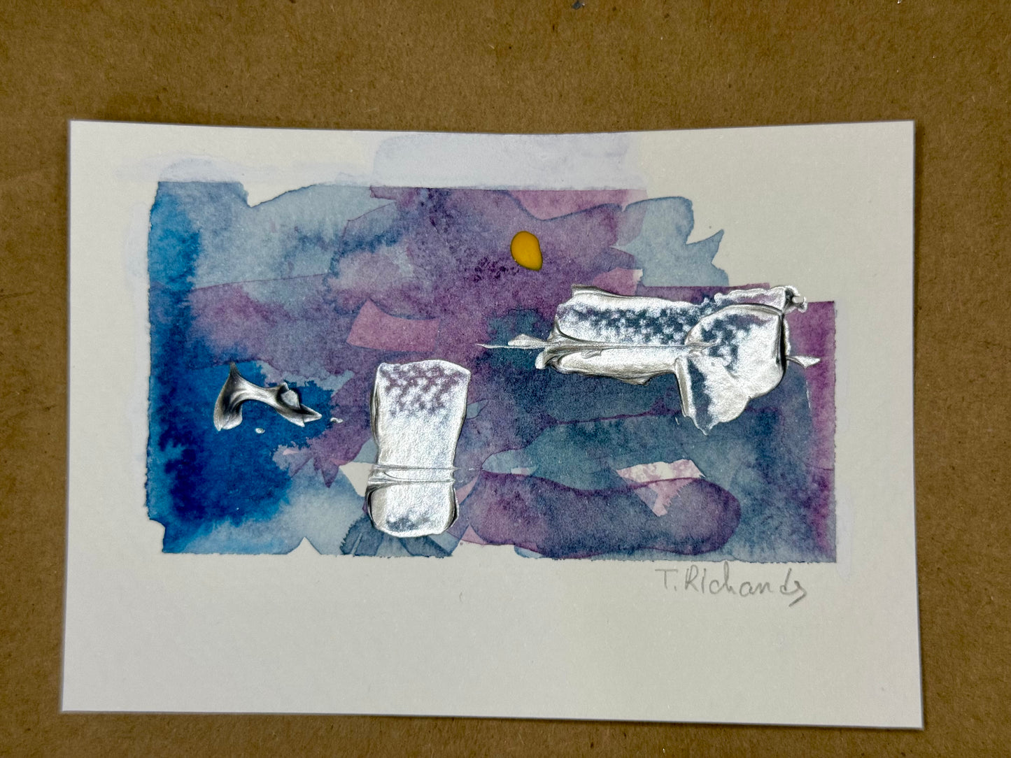 Blue Hour Abstract Painting Original Art Night Landscape, Acrylic on Paper 3.5x5”