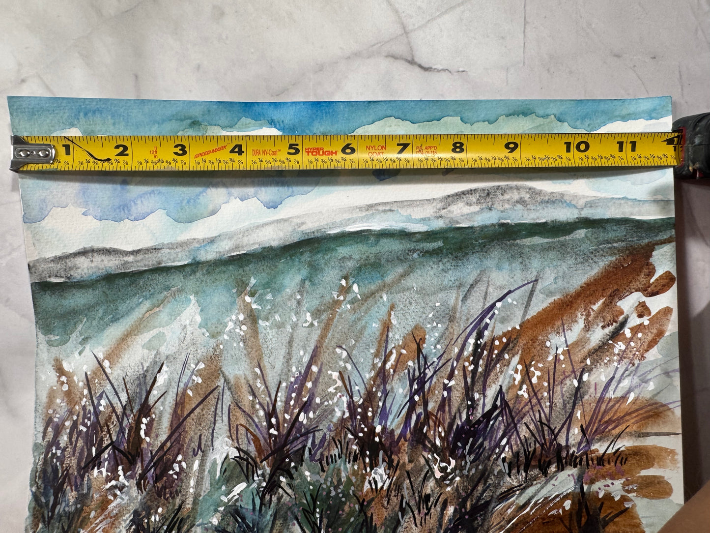 Wildflower Field Watercolor Painting 9x12" Original Art, Landscape Artwork