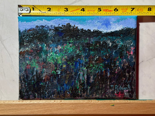 Blue Hour Acrylic Painting 5x7", Original Art Night Field Landscape
