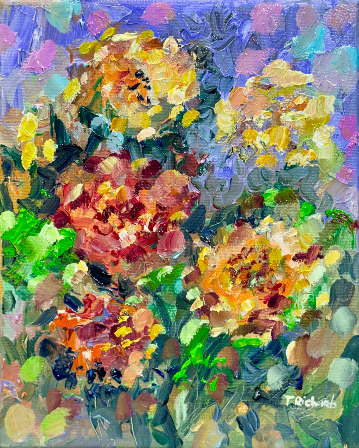 Marigolds Oil Painting 8x10", Flowers Original Art