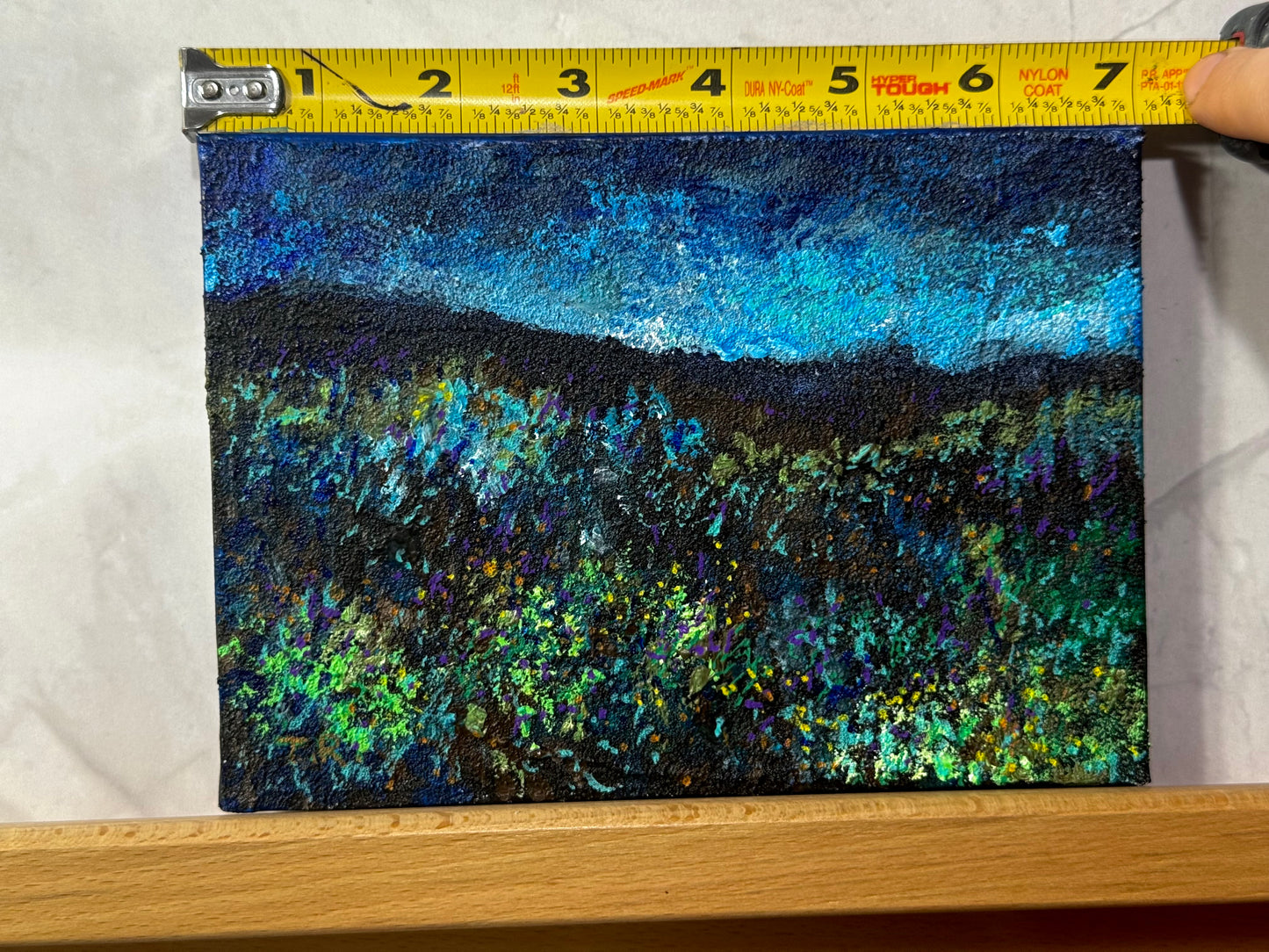 Blue Hour Acrylic Painting 5x7", Original Art Wildflower Night Field Prairie Landscape Wall Art