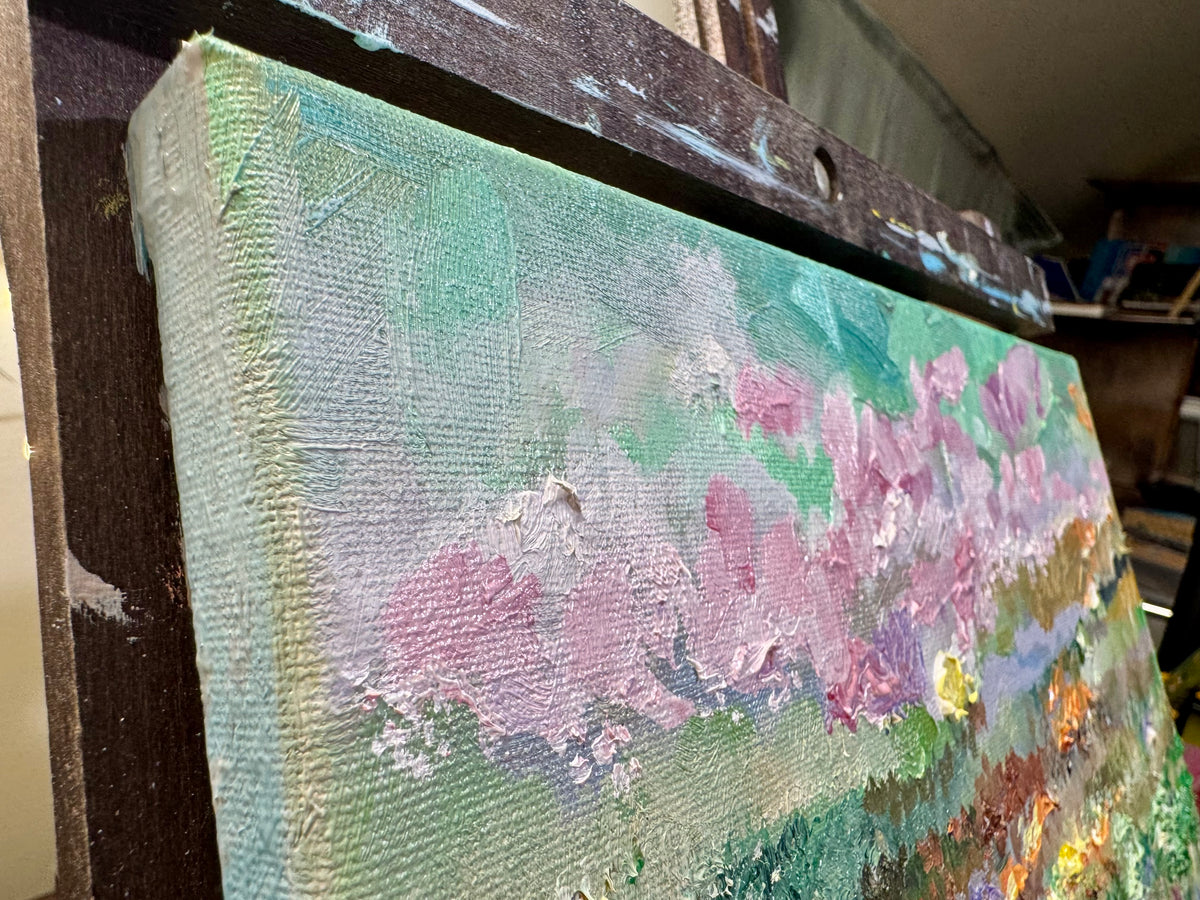 Wildflower Field Landscape Oil Painting 11x14", Original Art Meadow Art, Textured Nature Artwork