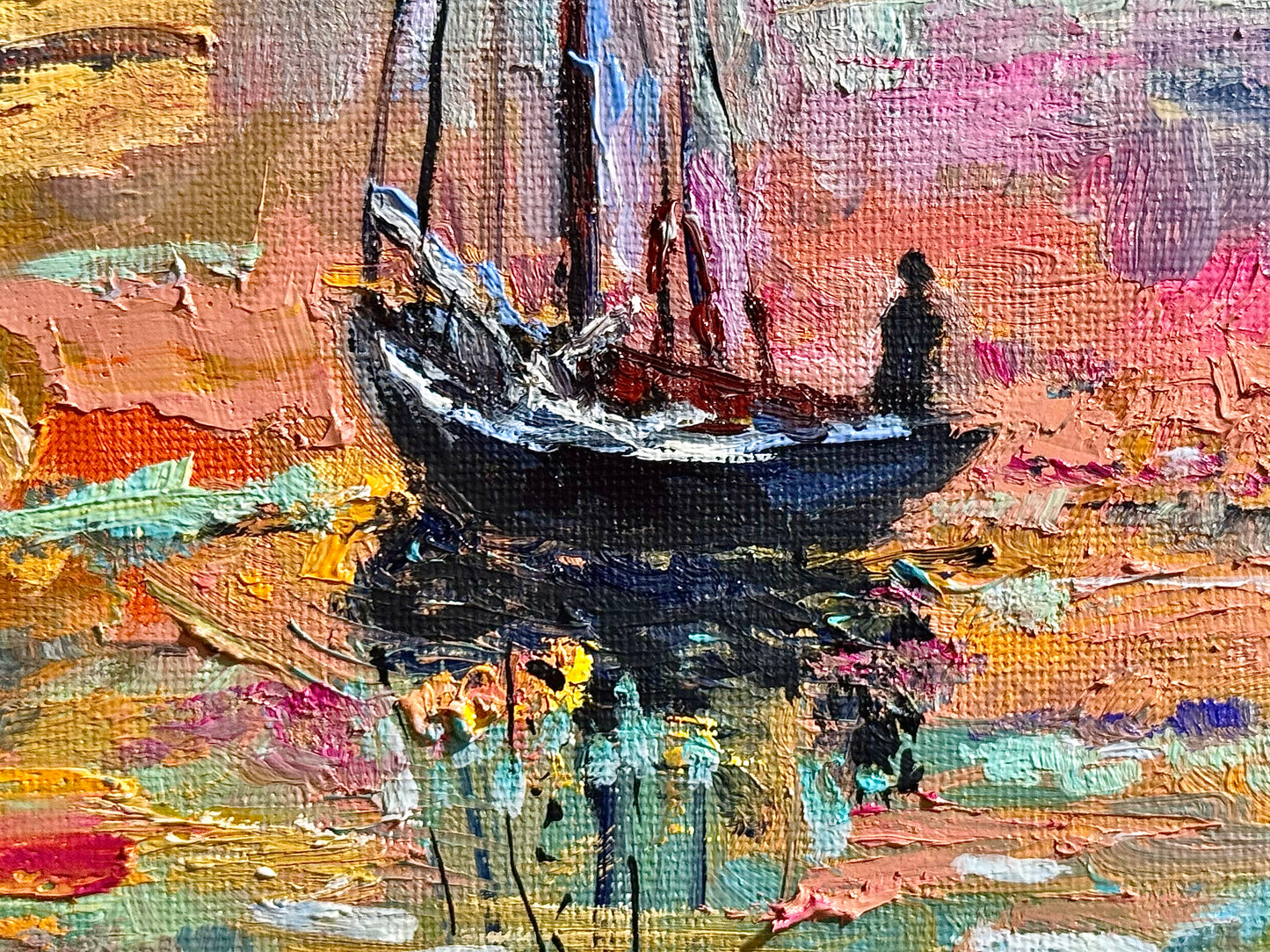 Sailboat oil painting 16x20 ORIGINAL art, Landscape Ocean Seascape Sunset Maine, Coastal Marine Nautical