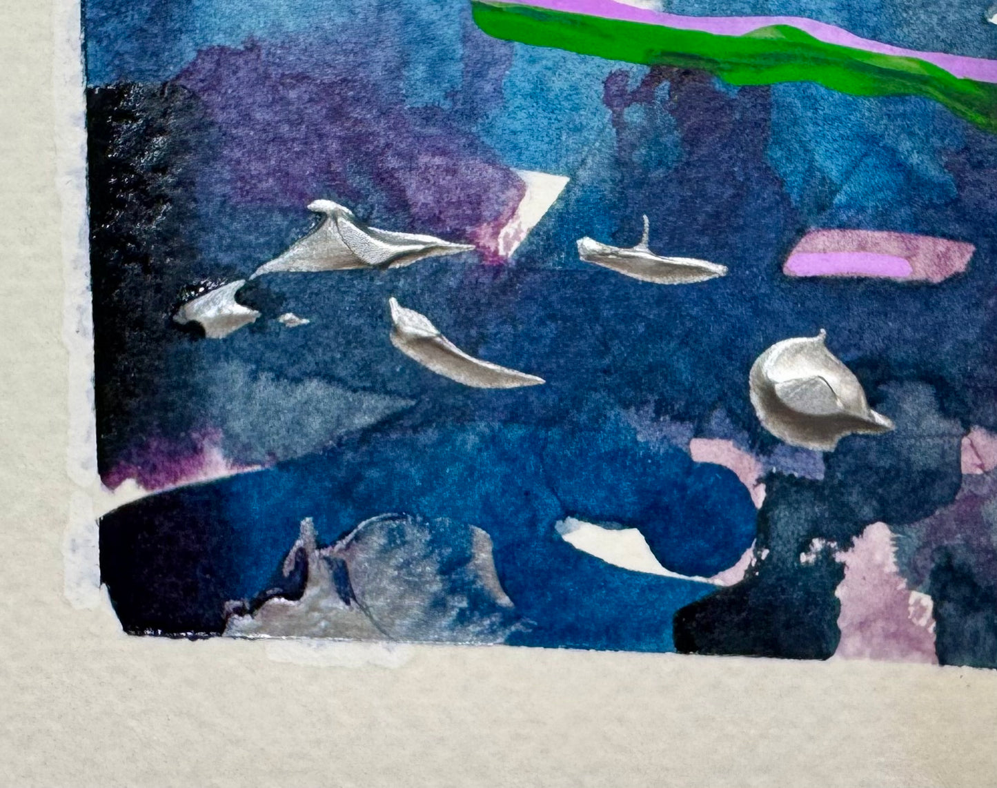 Blue Hour Abstract Painting Original Art Landscape, Acrylic on Paper 4x6”