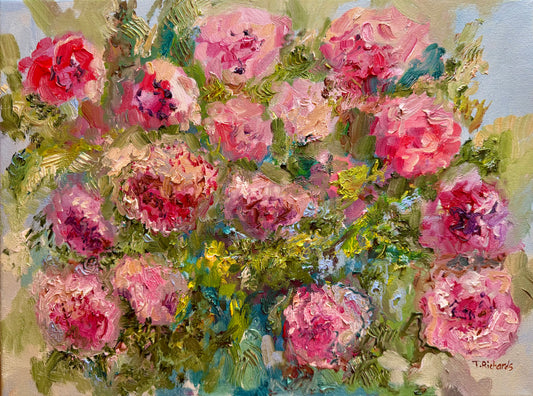 Pink Peony Bouquet Oil Painting 12x16, Original Art Floral Artwork, Flower Wall Art, Botanical Decor