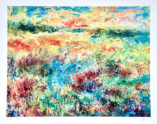 Meadow Archival PRINT Signed, Sunset Meadow Wall Art, Nature Landscape Painting Reproduction, Wildflower Field Decor