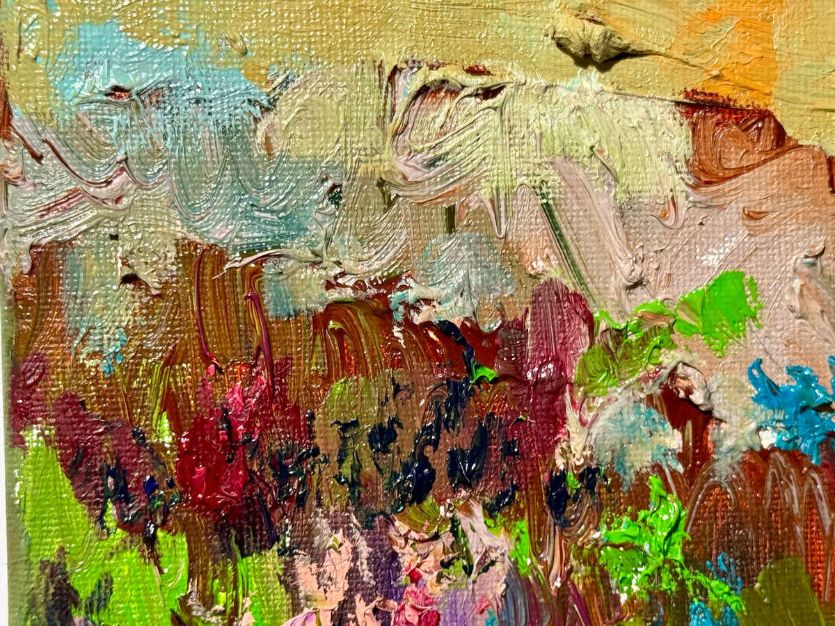 Wildflower Field Landscape Oil Painting 8x10", Original Art Meadow Art, Nature Artwork