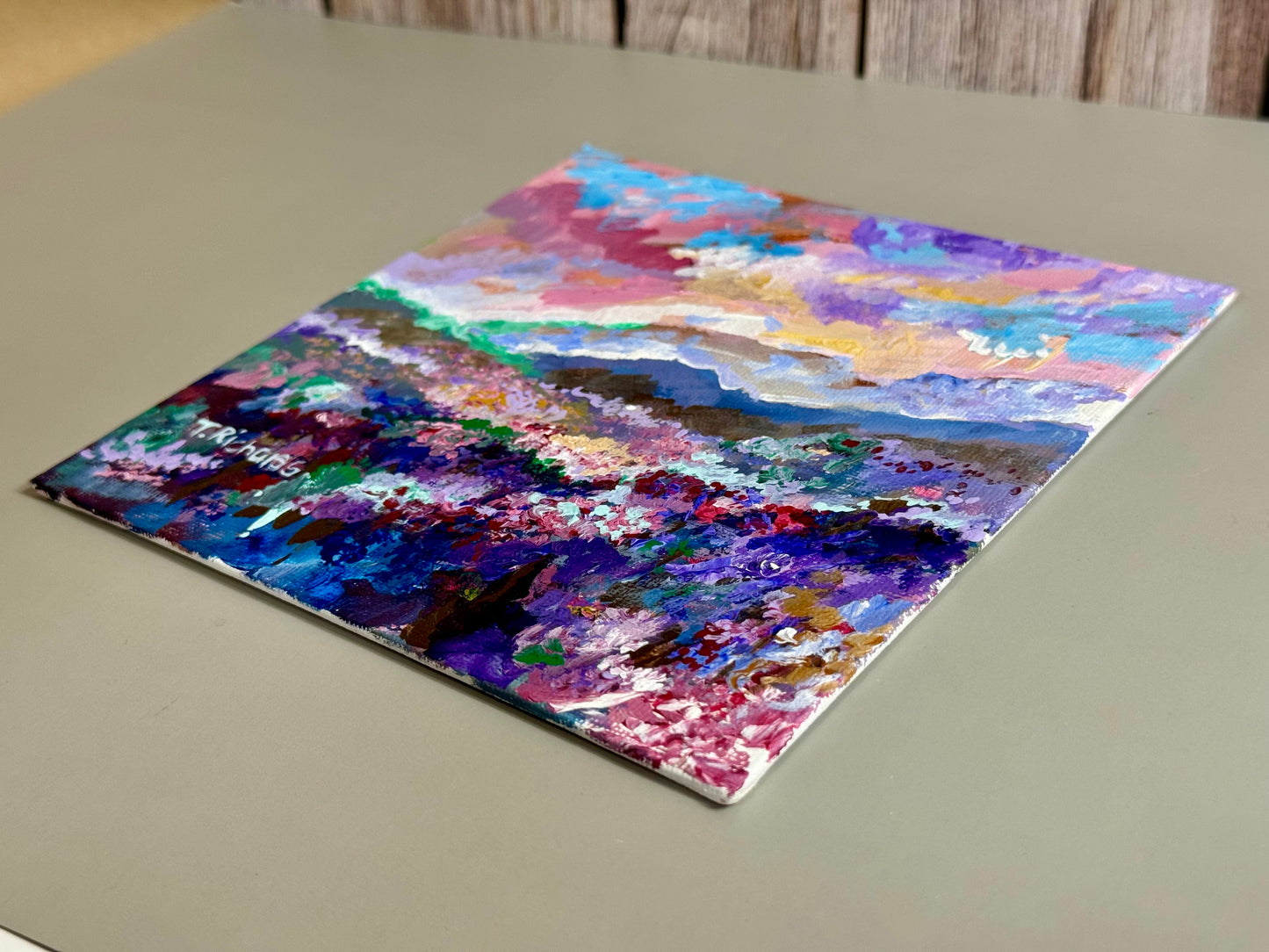 Meadow Acrylic Painting 6x6, Original Art Landscape, Sunset Field Nature Artwork