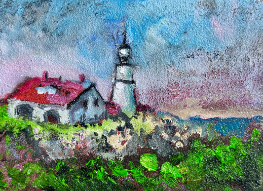Original Oil Painting 5x7" – Portland Head Light Maine – Coastal Landscape Wall Art – Seascape on Canvas Home Decor Artwork