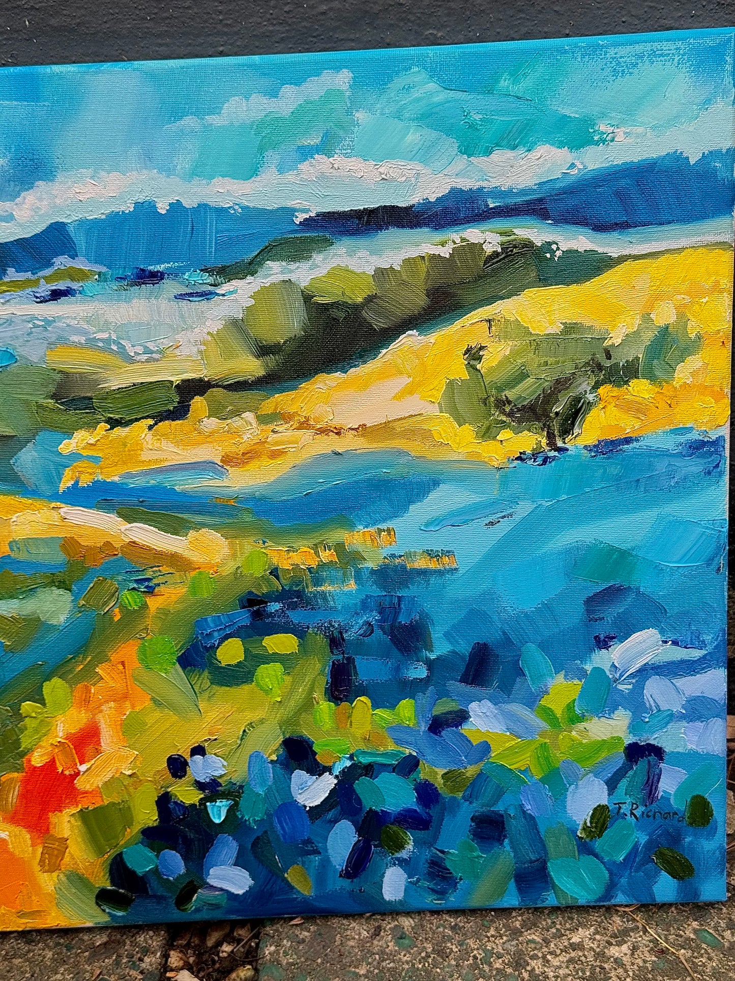 Flower Field Lupines Original Painting, Landscape Oil Artwork, Blue flowers, Forest Trail 16x20”