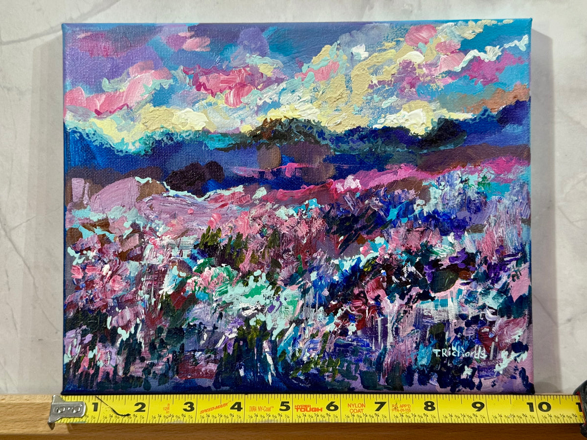 Blue Hour Acrylic Painting 8x10", Original Art Wildflower Evening Field Landscape
