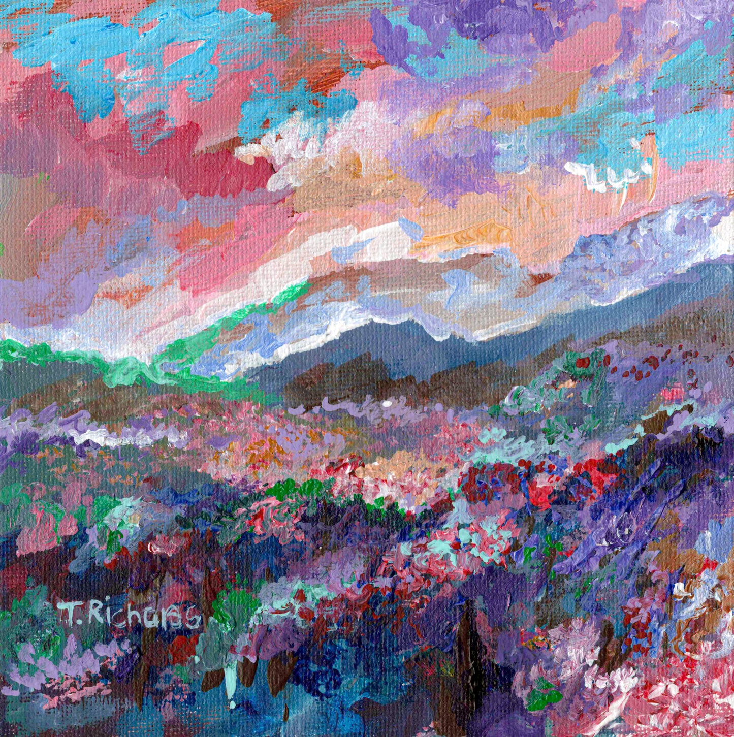 Meadow Acrylic Painting 6x6, Original Art Landscape, Sunset Field Nature Artwork