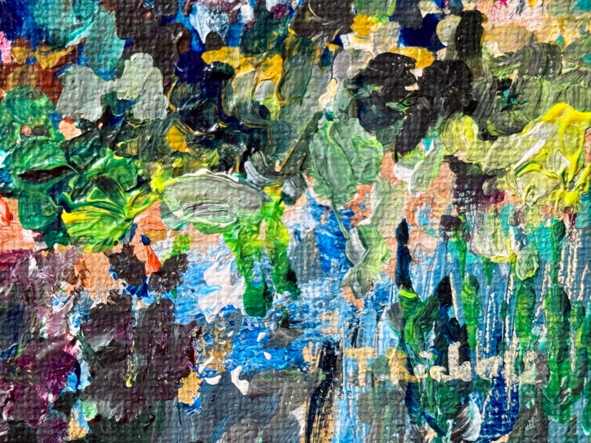 Wildflower Field Landscape Acrylic Painting 5x7", Original Art Meadow Art, Nature Artwork
