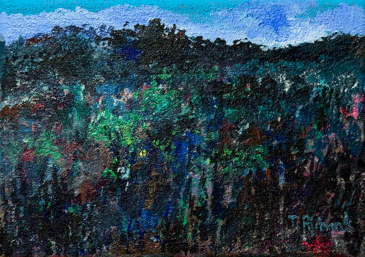 Blue Hour Acrylic Painting 5x7", Original Art Night Field Landscape