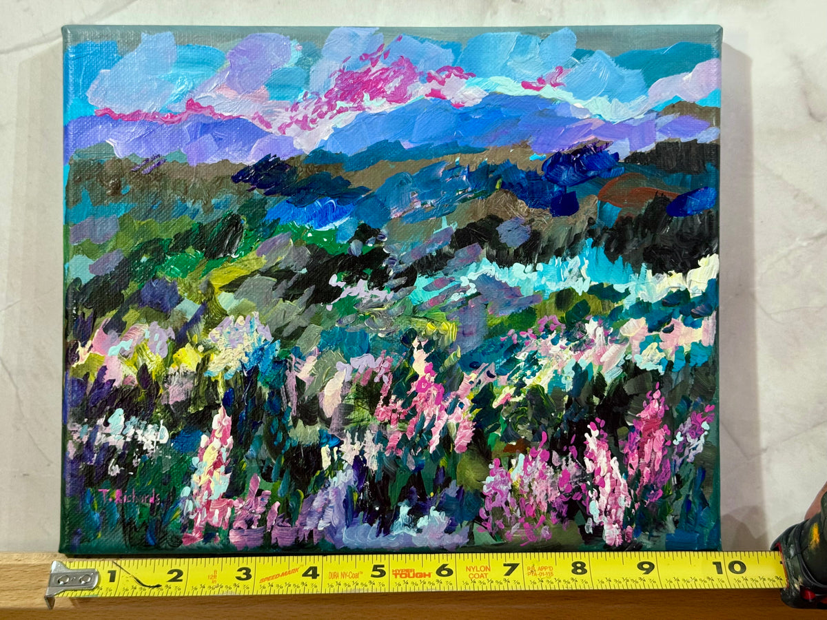 Blue Hour Acrylic Painting 8x10", Original Art Wildflower Evening Field Landscape