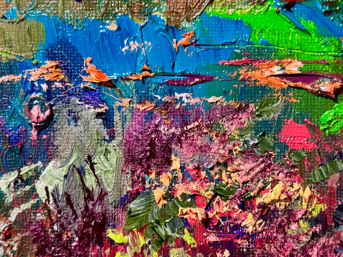 Wildflower Field Landscape Oil Painting 8x10", Original Art Meadow Art, Nature Artwork