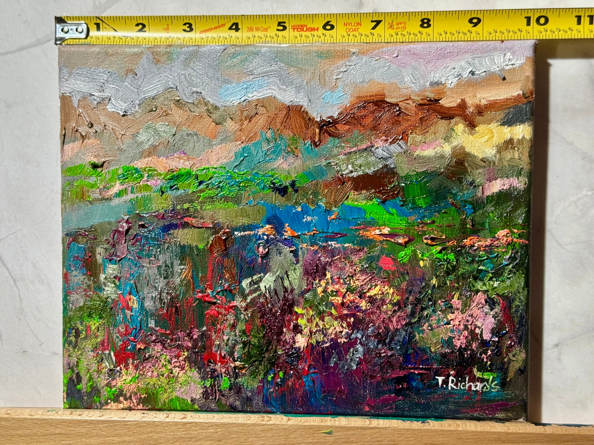 Wildflower Field Landscape Oil Painting 8x10", Original Art Meadow Art, Nature Artwork