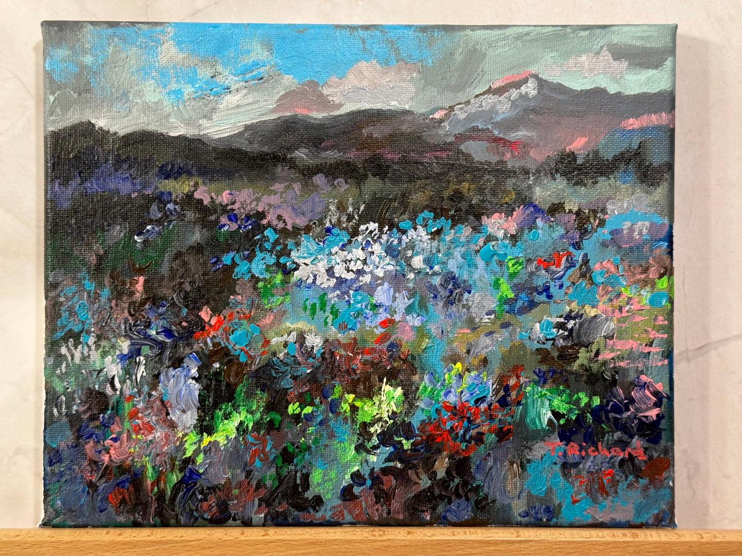 Blue Hour Acrylic Painting 8x10", Original Art Wildflower Night Field Landscape