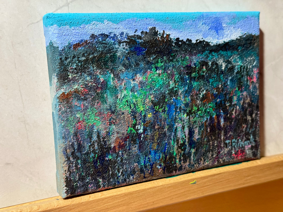 Blue Hour Acrylic Painting 5x7", Original Art Night Field Landscape