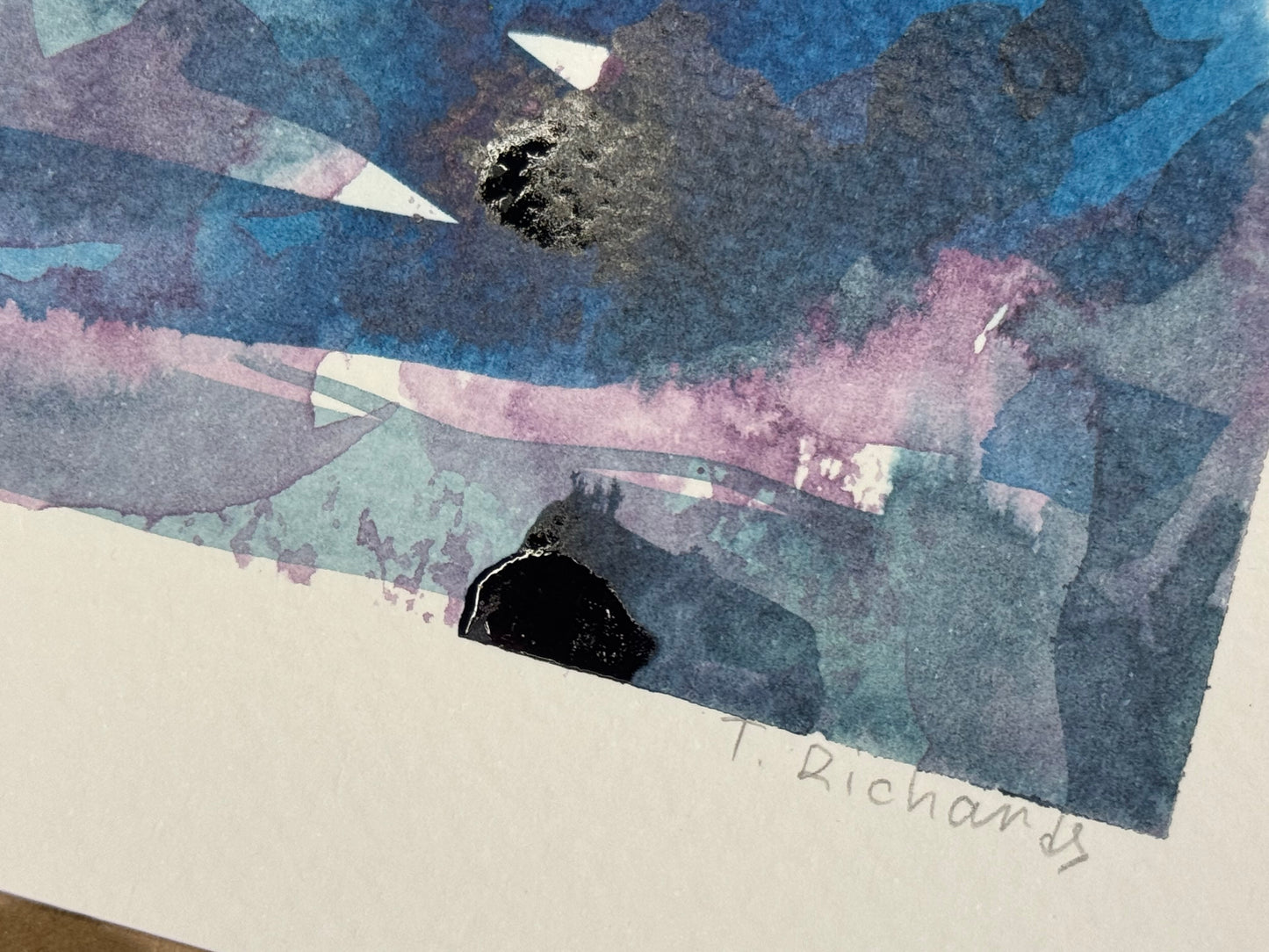 Blue Hour Abstract Painting Original Art Night Landscape, Acrylic on Paper 4x6”