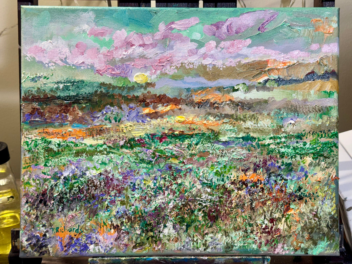 Wildflower Field Landscape Oil Painting 11x14", Original Art Meadow Art, Textured Nature Artwork