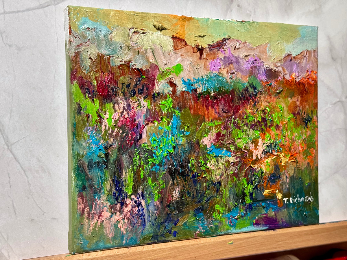 Wildflower Field Landscape Oil Painting 8x10", Original Art Meadow Art, Nature Artwork