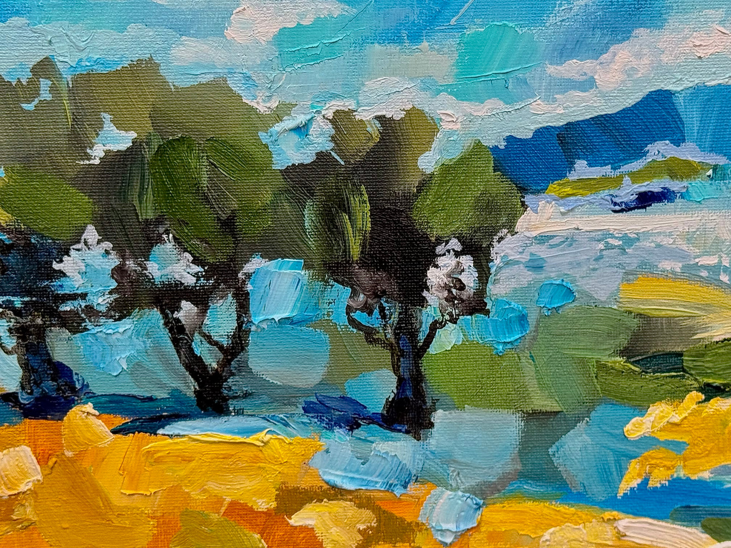 Flower Field Lupines Original Painting, Landscape Oil Artwork, Blue flowers, Forest Trail 16x20”