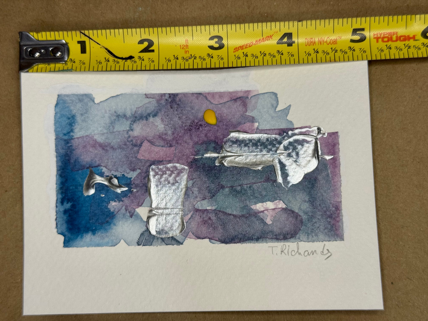 Blue Hour Abstract Painting Original Art Night Landscape, Acrylic on Paper 3.5x5”