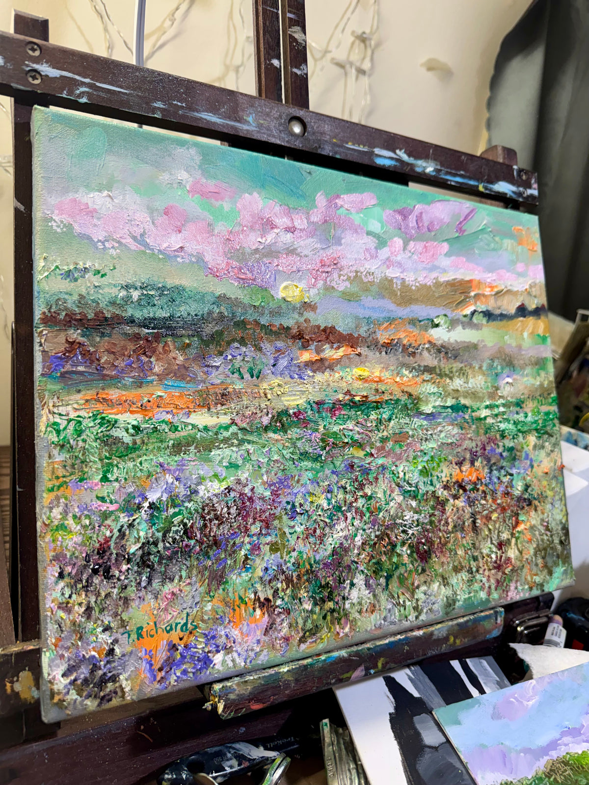 Wildflower Field Landscape Oil Painting 11x14", Original Art Meadow Art, Textured Nature Artwork