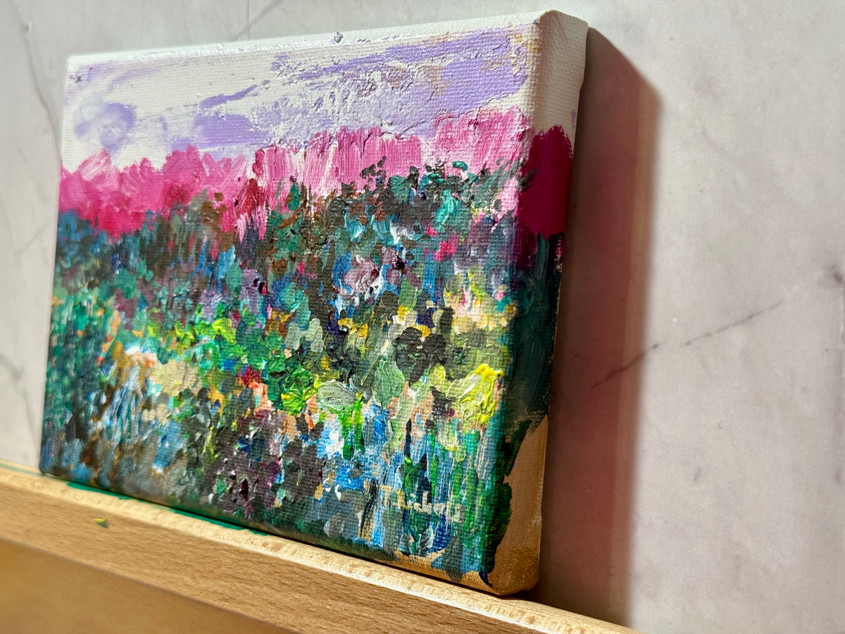 Wildflower Field Landscape Acrylic Painting 5x7", Original Art Meadow Art, Nature Artwork