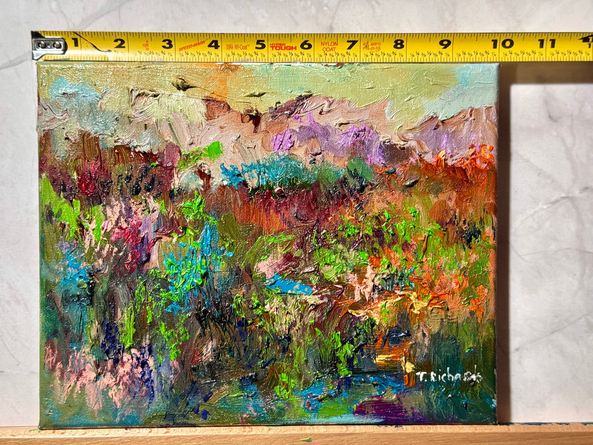 Wildflower Field Landscape Oil Painting 8x10", Original Art Meadow Art, Nature Artwork