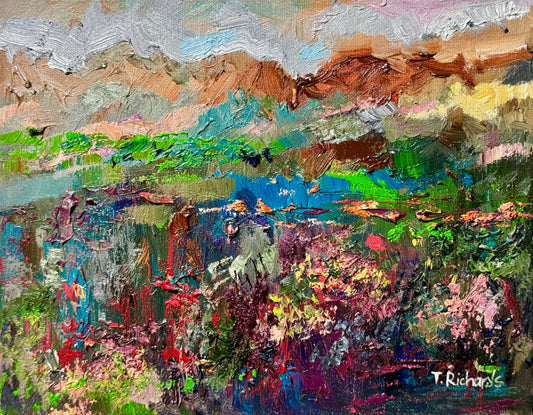Wildflower Field Landscape Oil Painting 8x10", Original Art Meadow Art, Nature Artwork