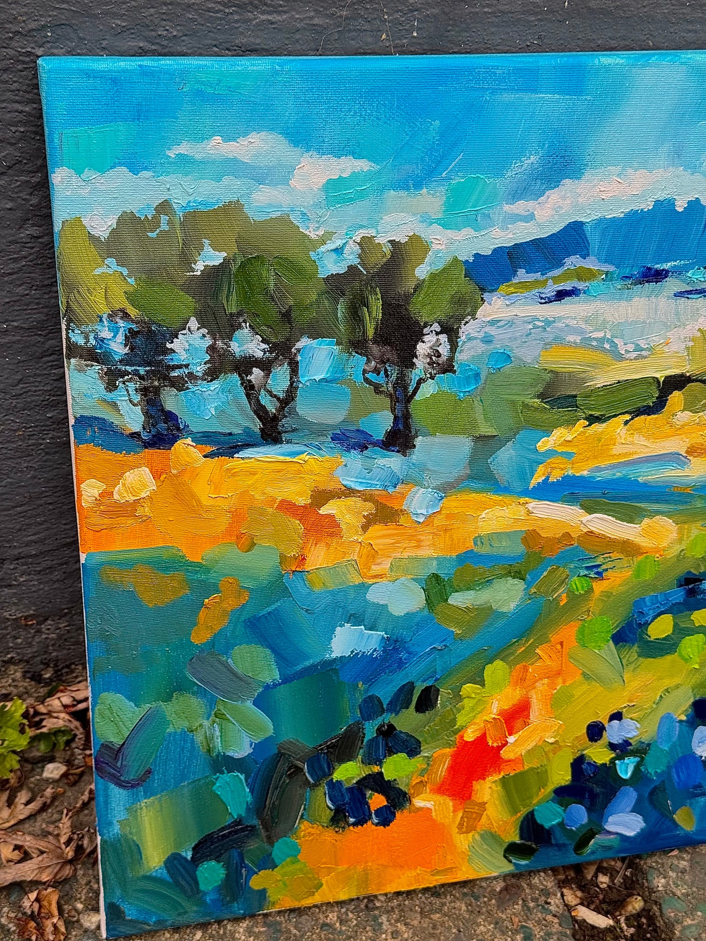 Flower Field Lupines Original Painting, Landscape Oil Artwork, Blue flowers, Forest Trail 16x20”