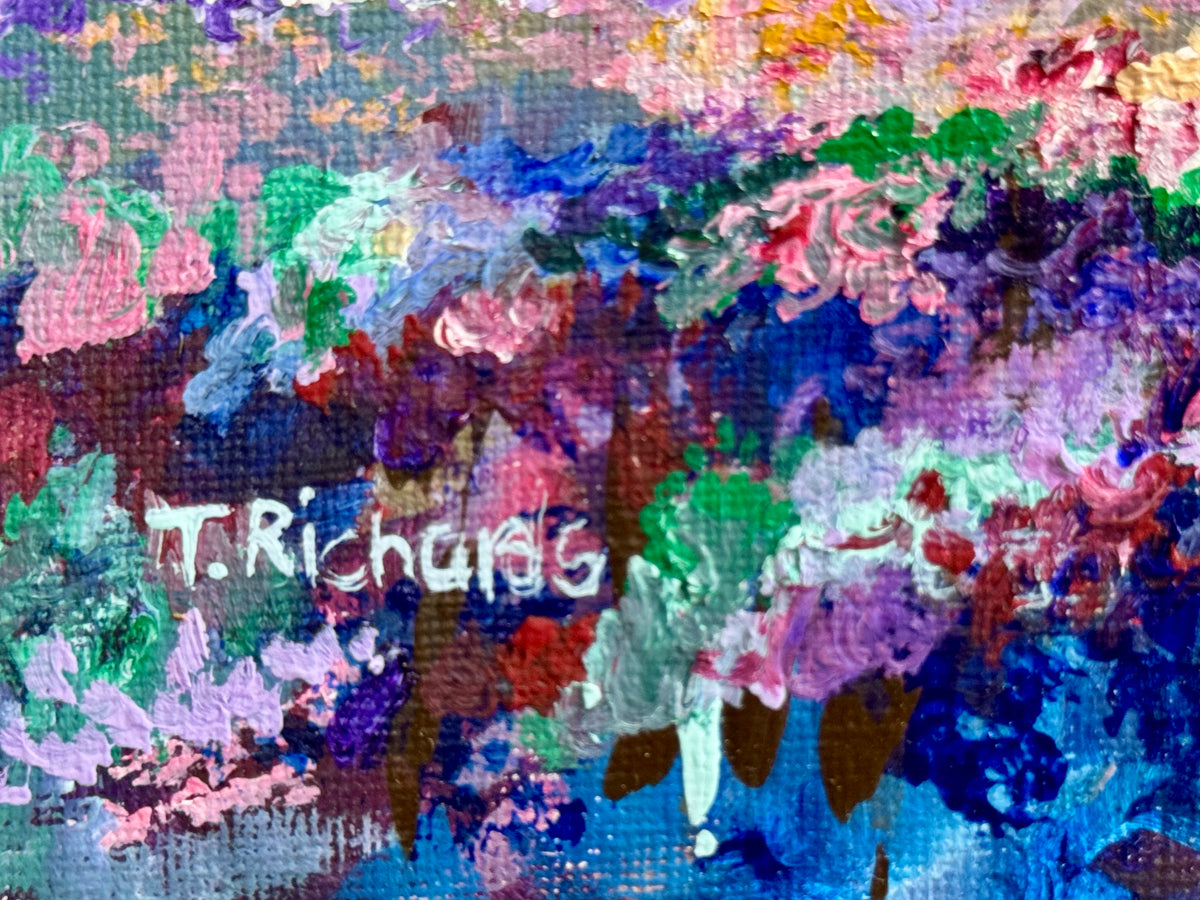 Meadow Acrylic Painting 6x6, Original Art Landscape, Sunset Field Nature Artwork