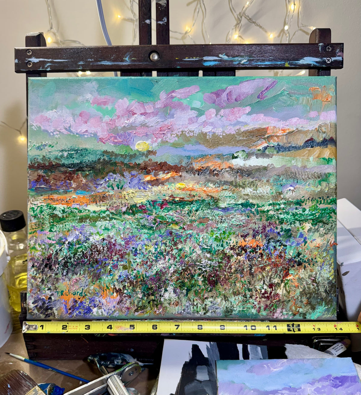 Wildflower Field Landscape Oil Painting 11x14", Original Art Meadow Art, Textured Nature Artwork