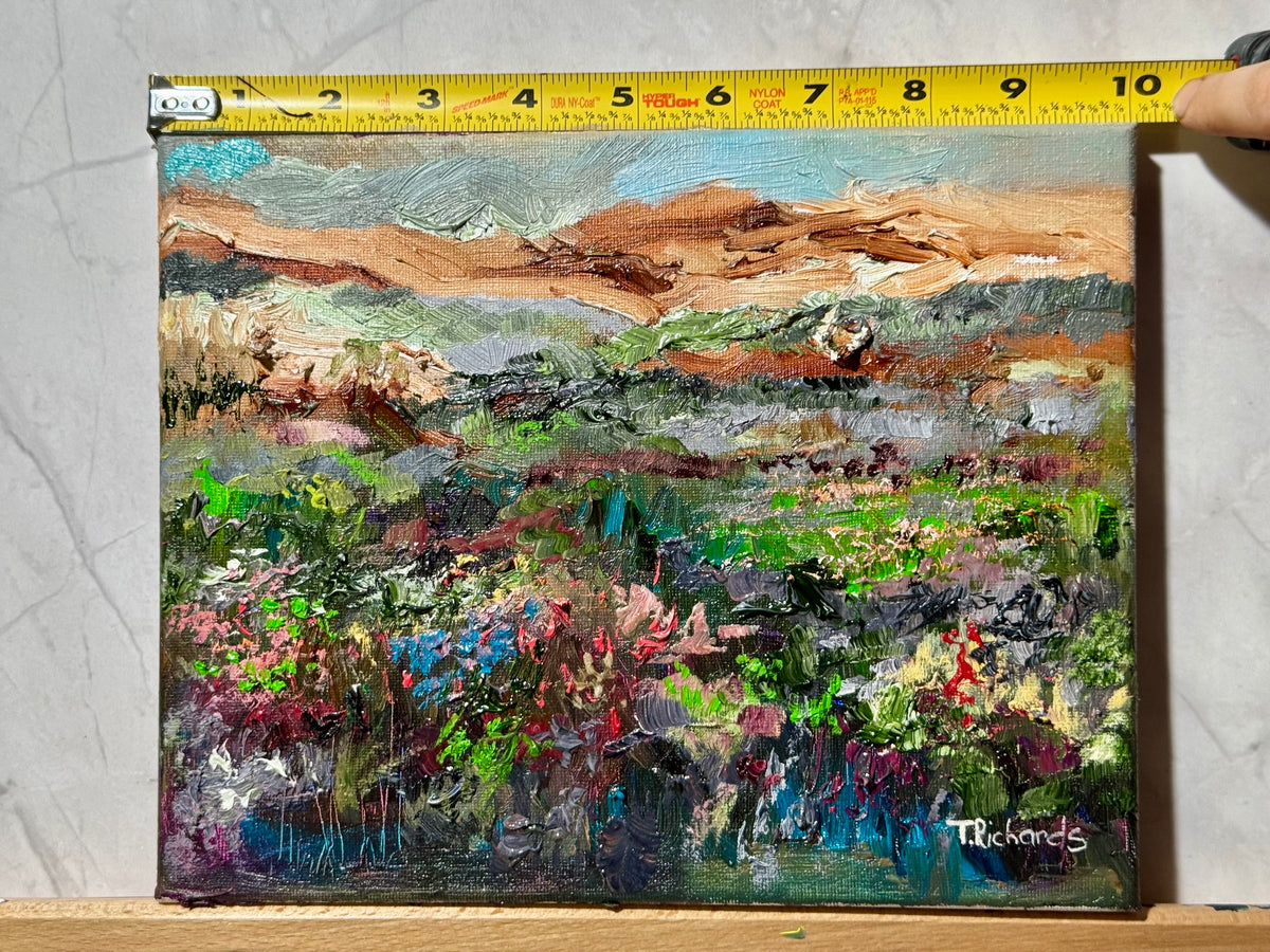 Wildflower Field Landscape Oil Painting 8x10", Original Art Meadow Art, Nature Artwork