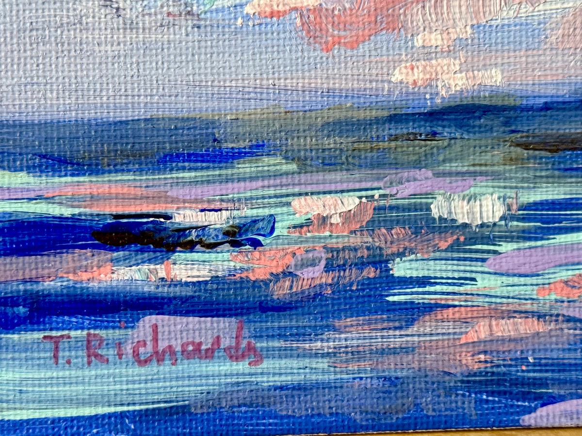 Ocean Acrylic Painting 6x6, Original Seascape Art, Sunset Nature Artwork