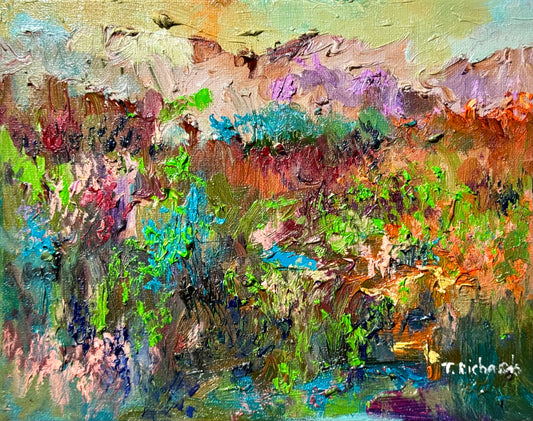 Wildflower Field Landscape Oil Painting 8x10", Original Art Meadow Art, Nature Artwork