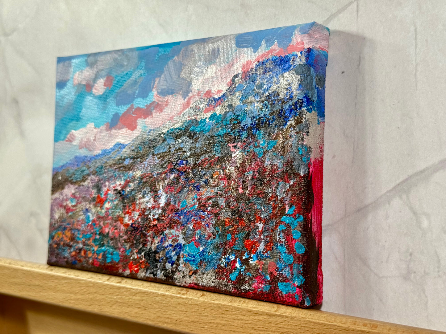 Blueberry Field Acrylic Painting 5x7", Maine Original Art, Landscape Wall Art