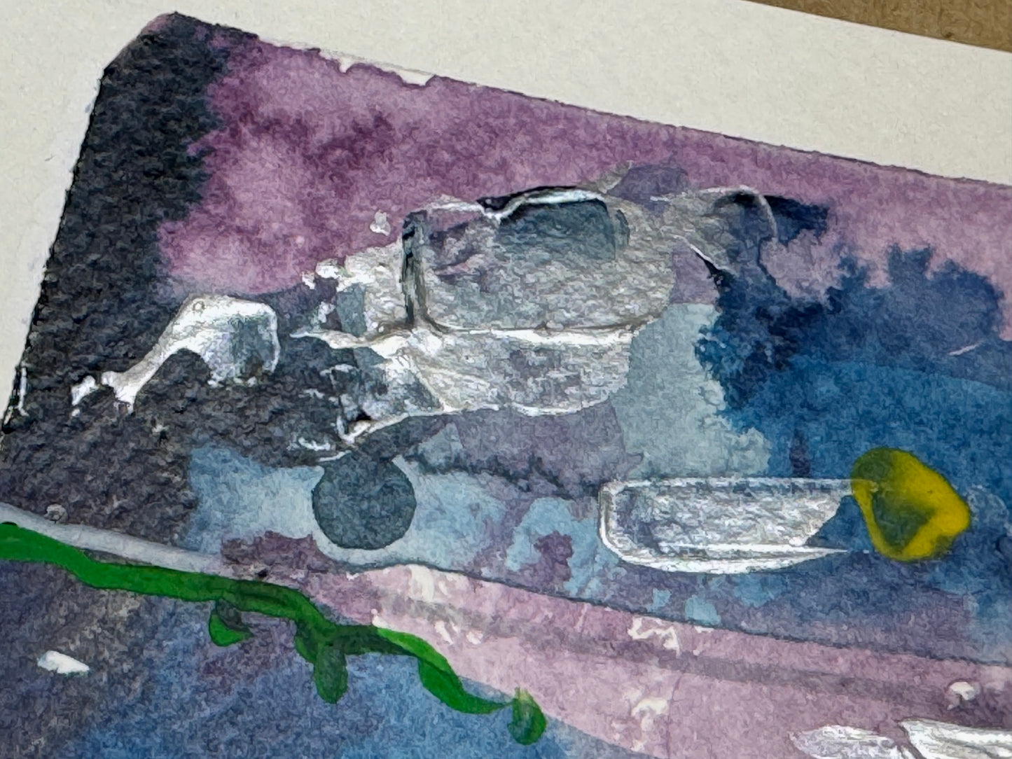 Blue Hour Abstract Painting Original Art Night Landscape, Acrylic on Paper 4x6”