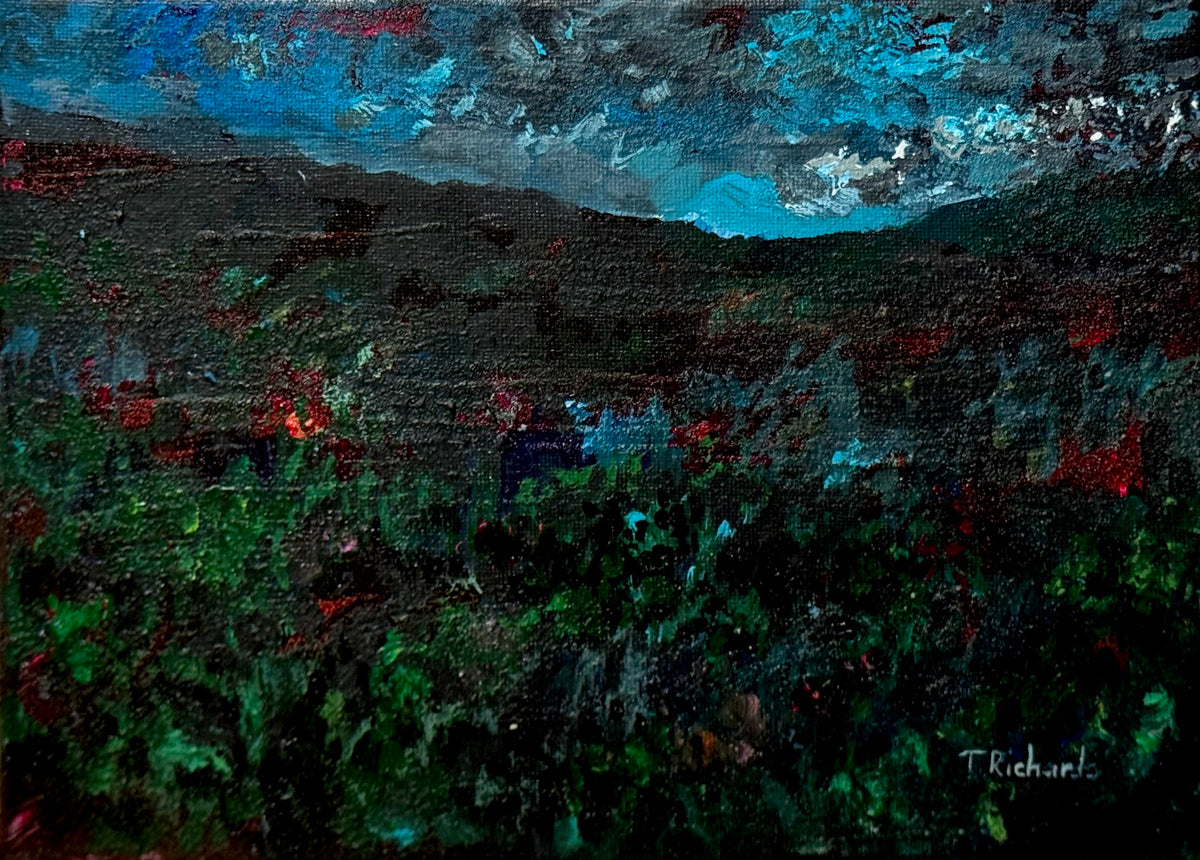 Blue Hour Acrylic Painting 8x10", Original Art Wildflower Night Field Landscape