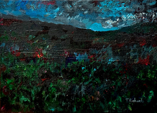 Blue Hour Acrylic Painting 8x10", Original Art Wildflower Night Field Landscape