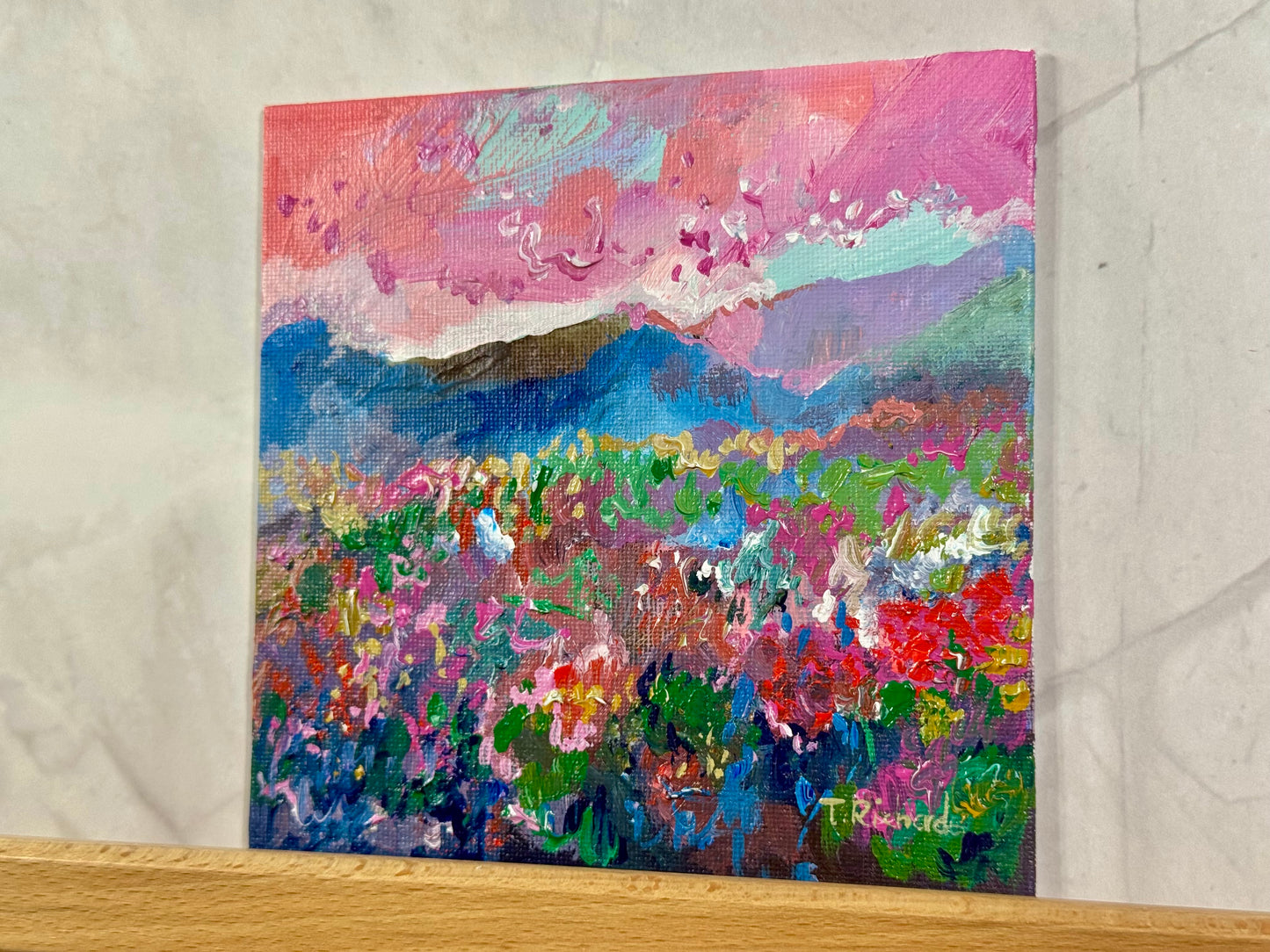 Blueberry Field Acrylic Painting 6x6", Maine Original Art, Landscape Artwork
