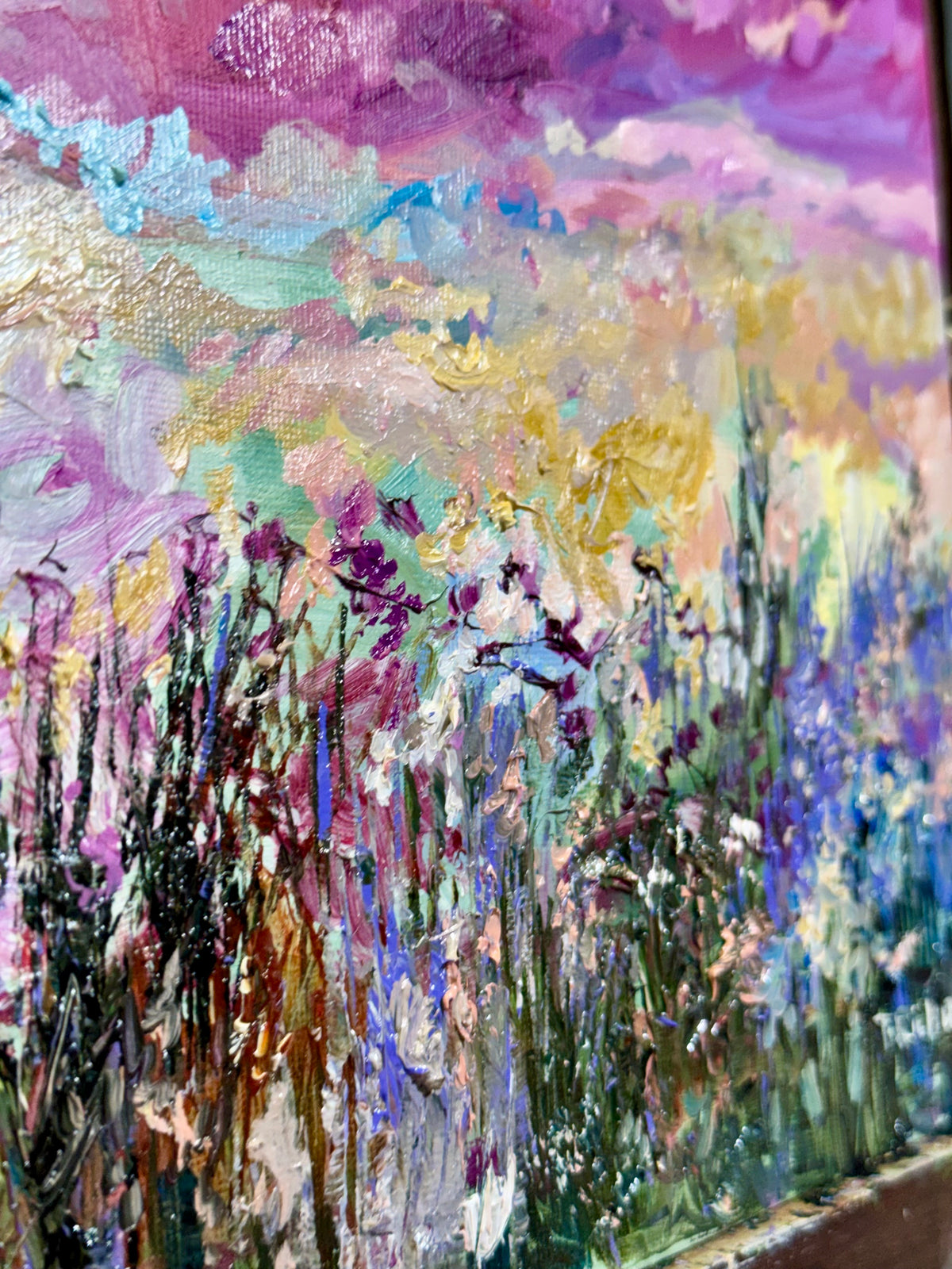 Purple Sunset Wildflower Field, 8x10" Original Art Oil Painting, Landscape Meadow