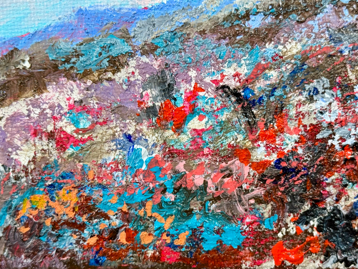 Blueberry Field Acrylic Painting 5x7", Maine Original Art, Landscape Wall Art