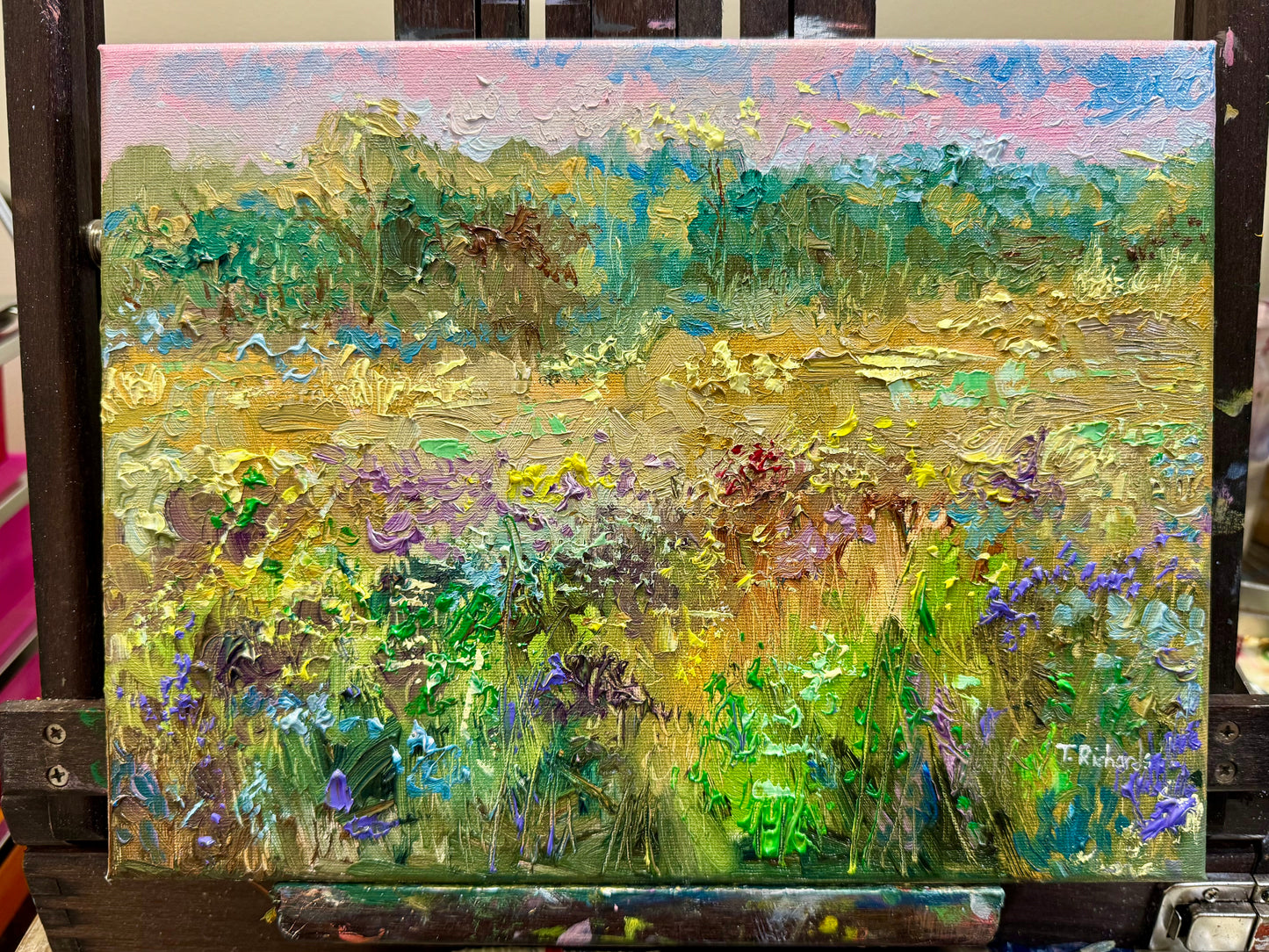Forest Original Art 9x12" Wildflower Field Landscape, Oil Painting Sunrise Meadow Artwork, Handmade Wall Art Nature