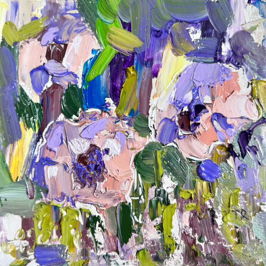 Original Oil Painting 6x6" – Three Peonies – Impasto Floral Still Life – Textured Flower Art – Small Canvas Panel